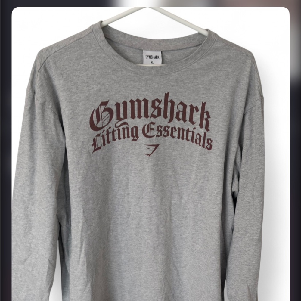 Gymshark Gray Long Sleeve Tee with Maroon Chest Logo